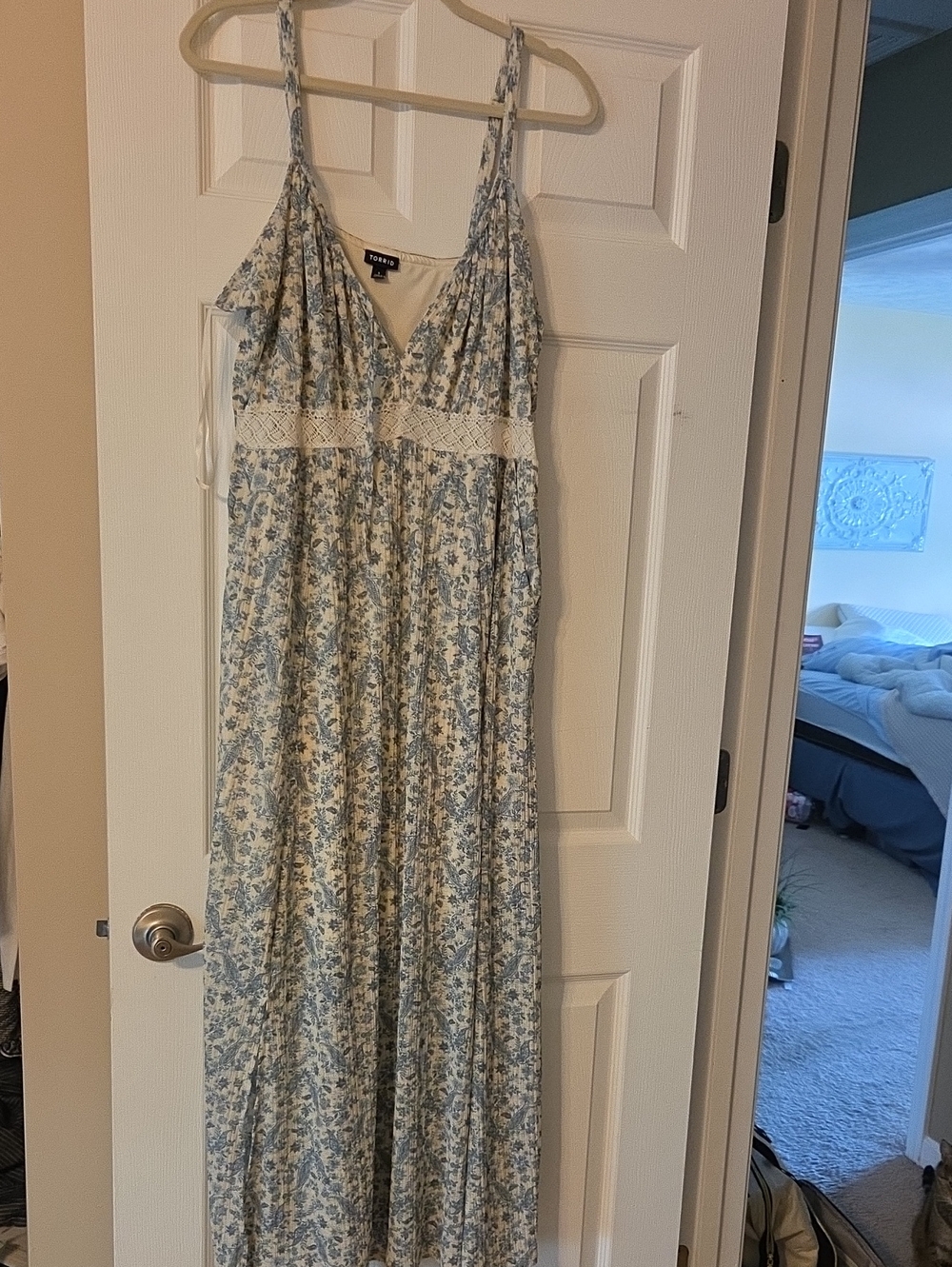 torrid Blue Floral Maxi Dress with Cream Crochet Detail